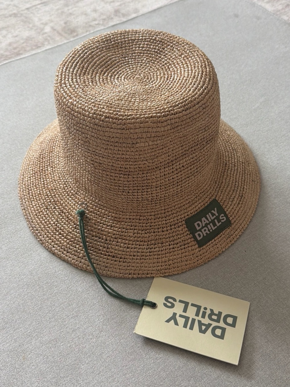 Daily Drills Woven Raffia Straw Bucket Hat in Tan
